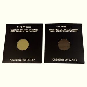 2 NIB MAC Powder Kiss Soft Matte Eye Shadows Refills PER-SUEDE ME & GIVE A GLAM